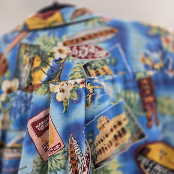 Vintage High Surf Hawaiian Aloha Blue Short-Sleeved Shirt 100% Cotton Medium - Picture 6 of 6